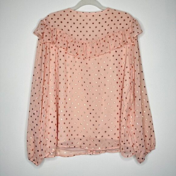 Lauren Conrad pink gold shiny button up blouse cottagecore 100% Polyester - Picture 5 of 5